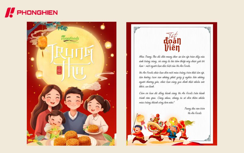 Thiệp mừng Trung thu doanh nghiệp màu đỏ đô sang trọng