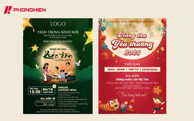 Mẫu thiệp mời Trung thu thiết kế rõ ràng thông tin thời gian, địa điểm
