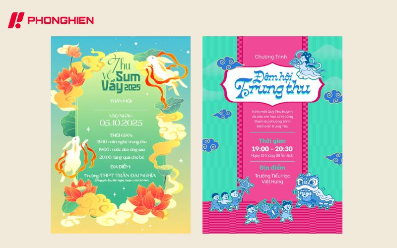 Thiết kế thiệp mời sự kiện Trung thu kết hợp hoa văn truyền thống