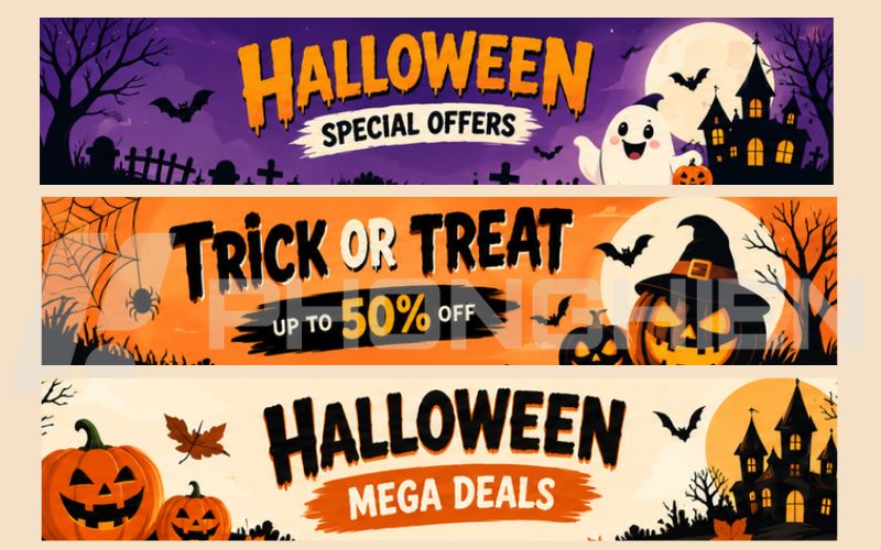 Banner Halloween quảng cáo khuyến mãi