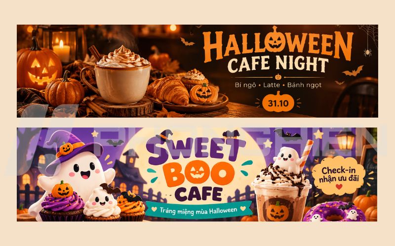 Banner Halloween cho quán cafe nhà hàng