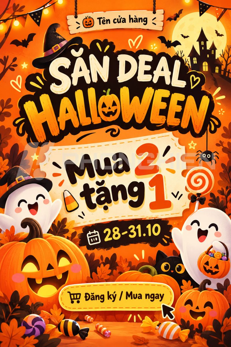 Poster Halloween khuyến mãi phong cách vui nhộn