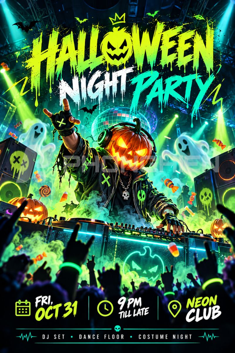 Poster Halloween party phong cách kinh dị