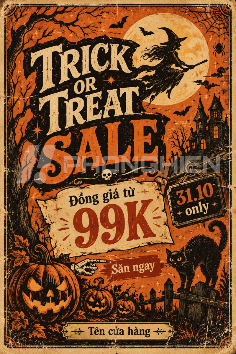 Poster khuyến mãi Halloween giảm giá cho cửa hàng