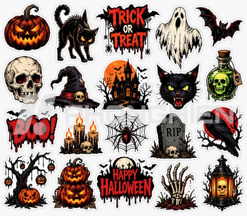 Sticker Halloween ấn tượng hình dơi đen