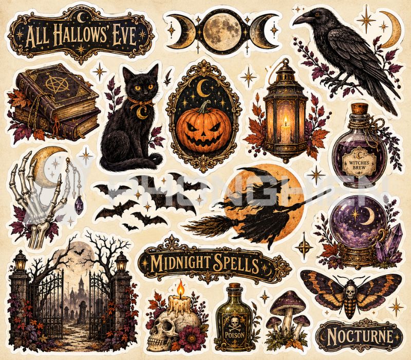 Sticker Halloween kinh dị vintage