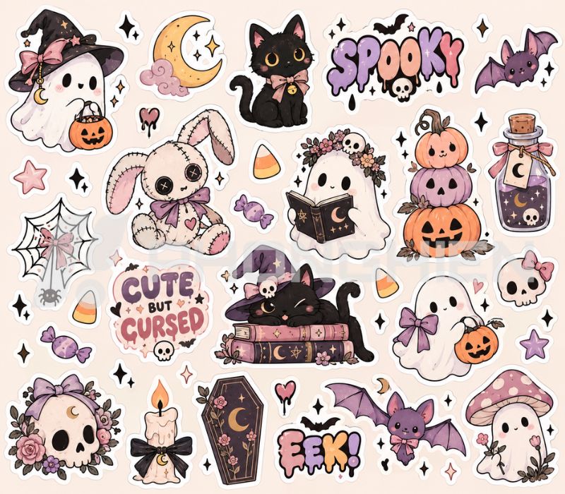 Bộ sticker Halloween cute phong cách chibi